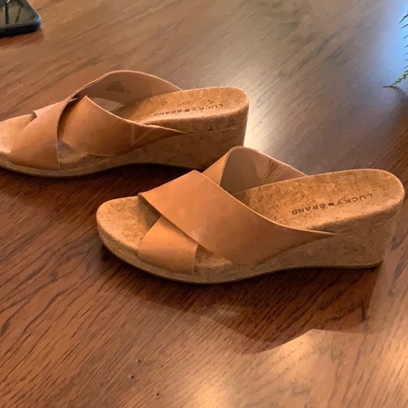 Lucky Brand Tan Cork Wedge Sandals - 8 - Picture 2 of 5